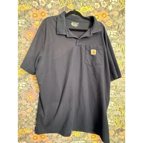 Carhartt Men's 2XL Tall Navy Blue Loose Fit Work Polo Shirt Pocket - Picture 2 of 7